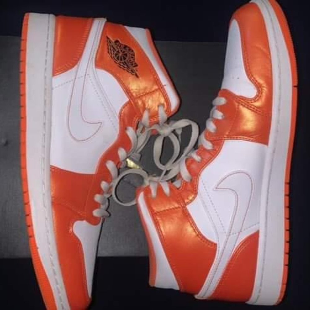 Electro Orange/Black/White Air Jordan 1 Mids